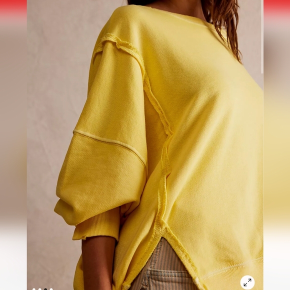 NWT FREE PEOPLE Mellow Yellow CAMDEN OVERSIZED PULLOVER We The Free Sweater - Picture 3 of 7